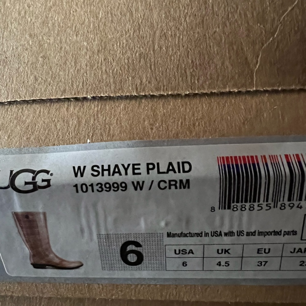 AUTH NIB UGG Shaye Plaid Rubber Shearling Lined Glossed Waterproof Rain Boots - Picture 10 of 12